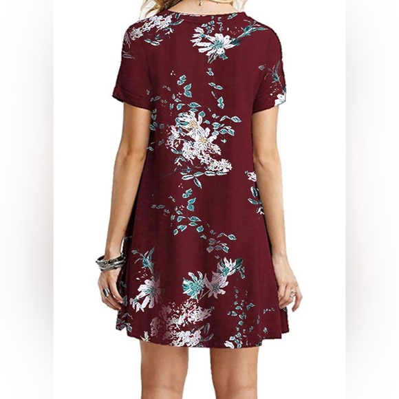 NEW Womens Short Sleeve Summer Floral T-shirt Dress Floral Wine - Picture 2 of 5